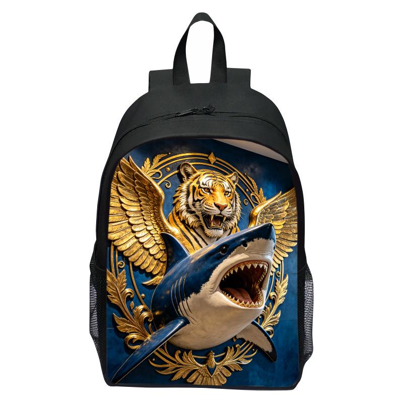 Shark Underwater World Eagle Print Backpack for Kids, Cartoon Double Shoulder School Bag, Lightweight Casual Daypack