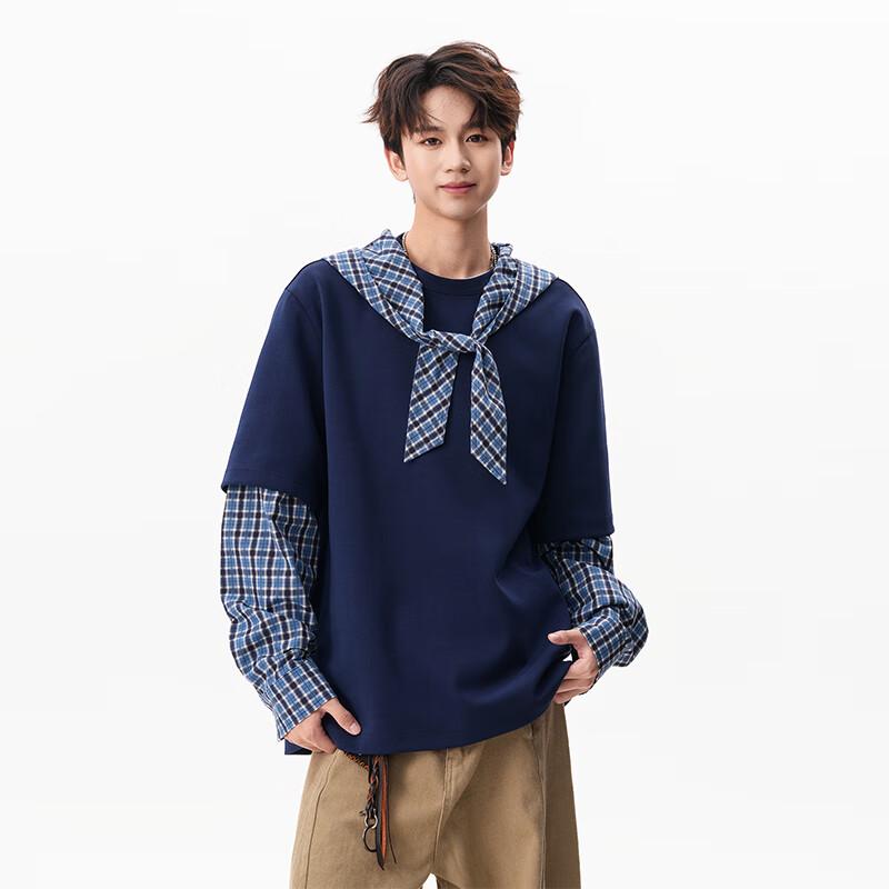 

TOM ADAM Men s Plaid Layered Hooded Pullover Sweatshirt L