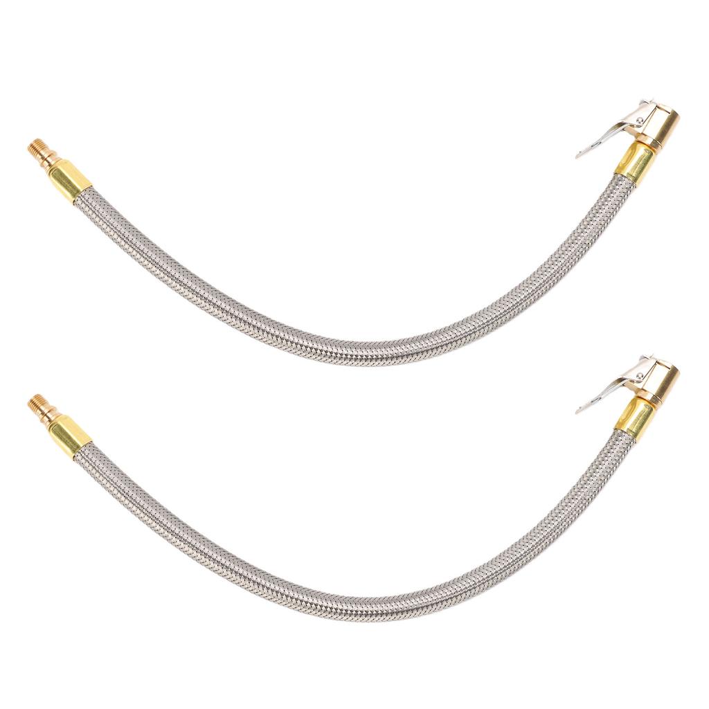2pcs Tire Inflator Hose Adapter 13in Stainless Steel Hose M8 Thread Air Pump Extension Hose Adapter for Cars