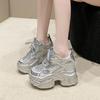 Fashion 10.5CM New 2024 Thick Bottom Bling Leather Chunky Sneakers Breathable Sport Ankle Boots Women Comfy Heels Autumn Vulcanize Shoes