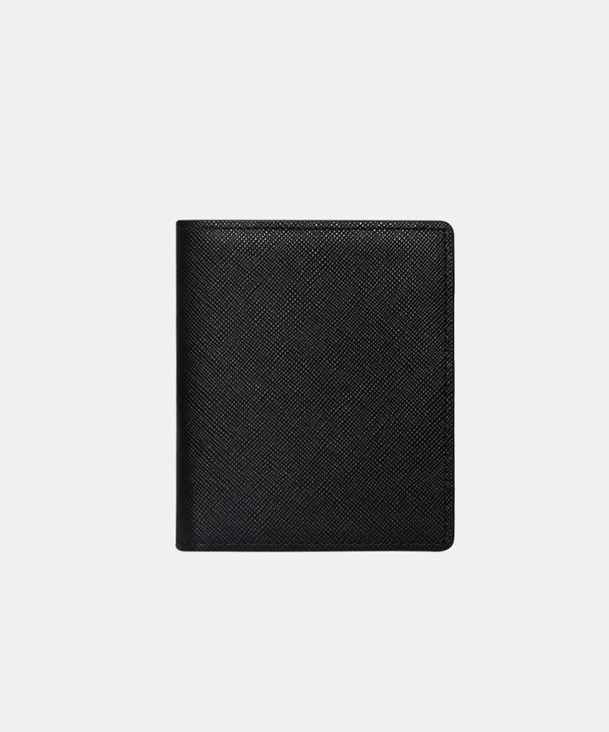 Matt Saffiano Cowhide Mini Wallet (Black + Steel Blue) W22762