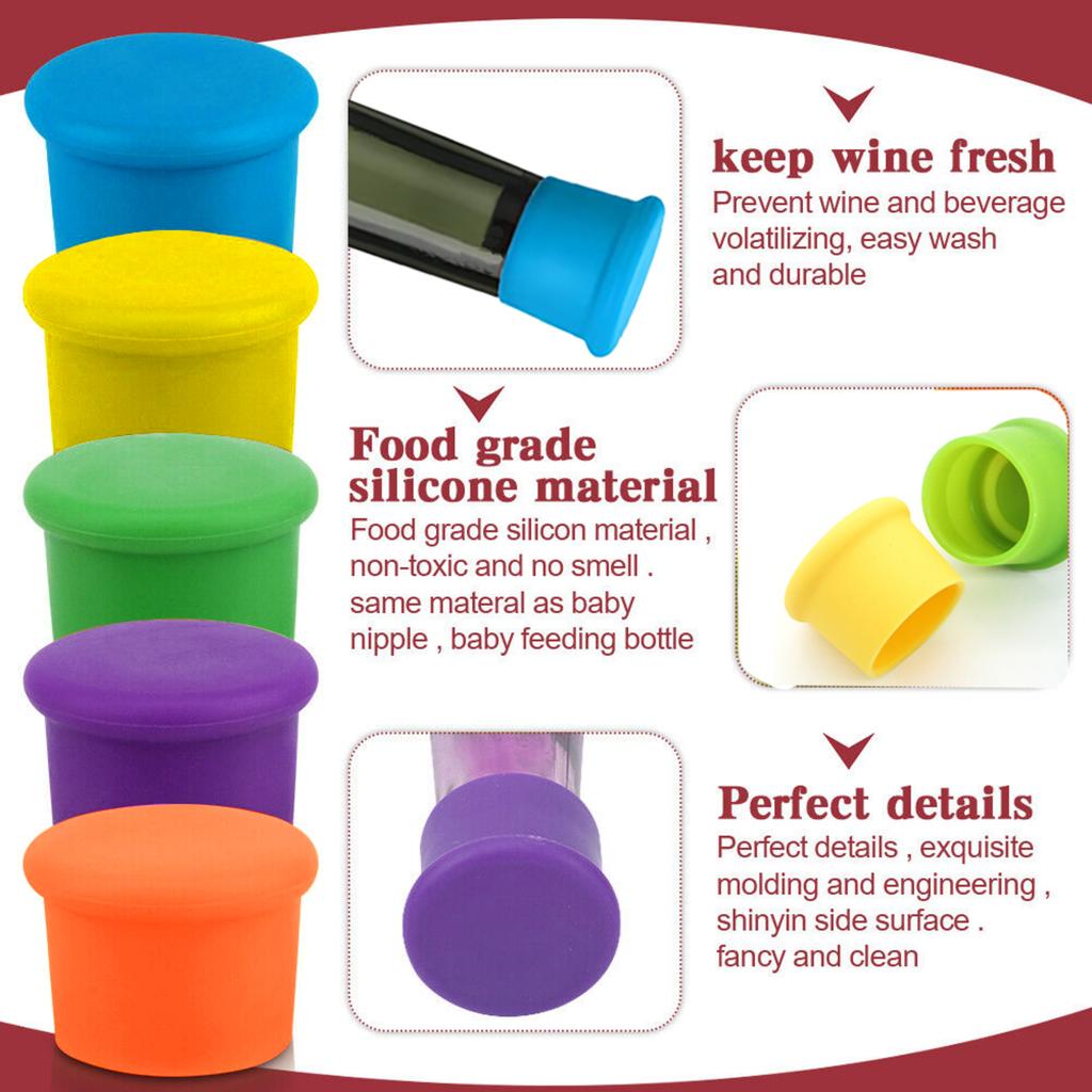 8Pcs Wine Stoppers Reusable Silicone Wine Corks Wine Bottle Stopper Beverages Beer Champagne Sealed Bottle Cap Keep Wine Fresh 5