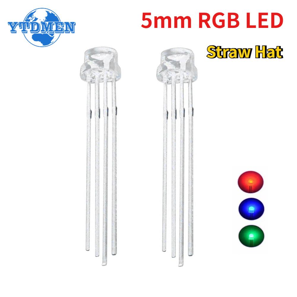 

50PCS 5mm Full-color LED RGB Red/green/blue Common Cathode/Anode Four Feet Transparent Straw Hat LED Light Diode Kit Common Anode