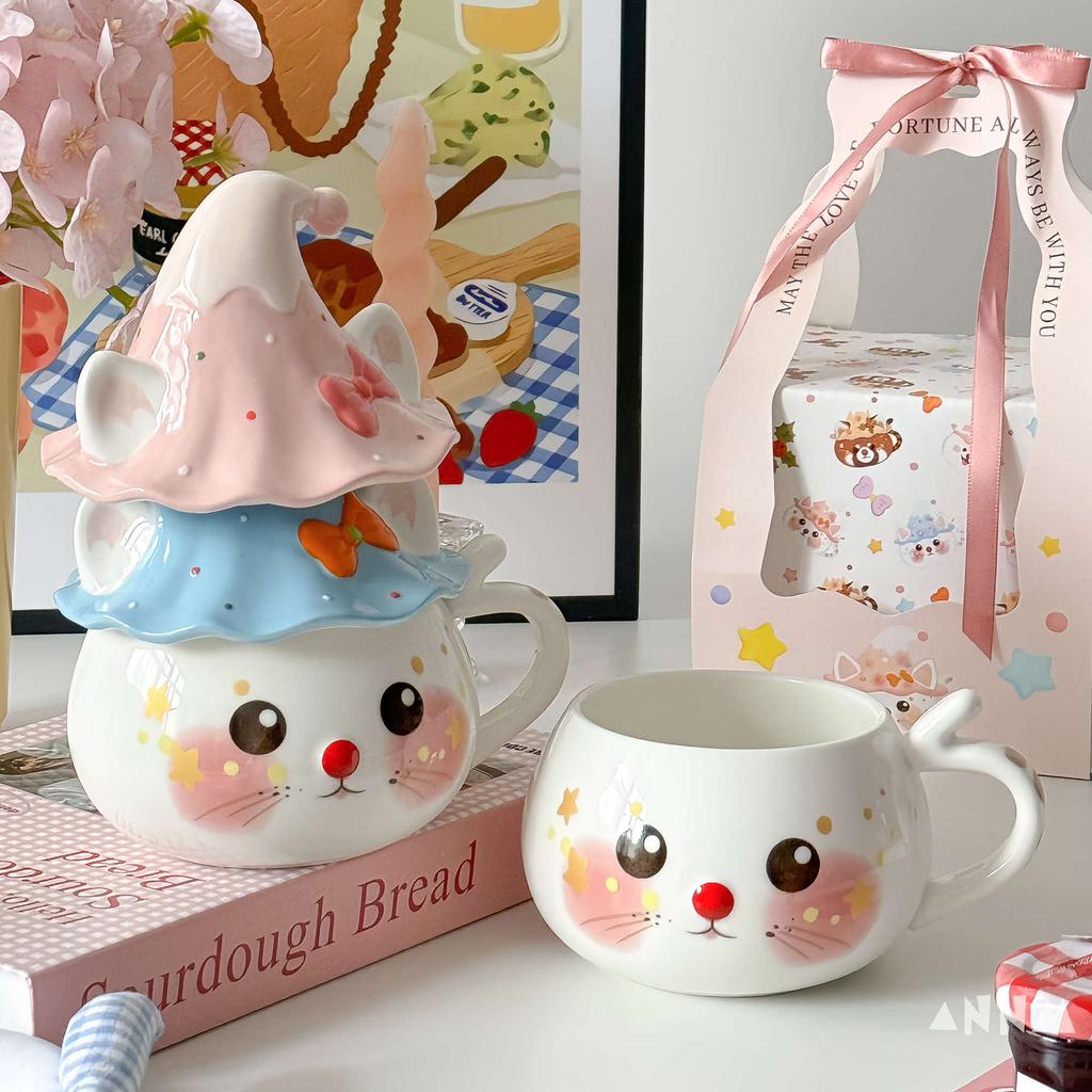 Birthday Gifts Mugs with LIDS Ceramic Cups. Halloween Gifts Christmas Water saving Cups Cute Ghost Cups for Girls