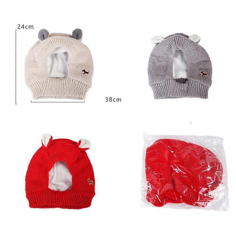 Pet Hat Rabbit Ears Wind-Proof Knitted Hat for 2Pcs Grey Puppy Headgear