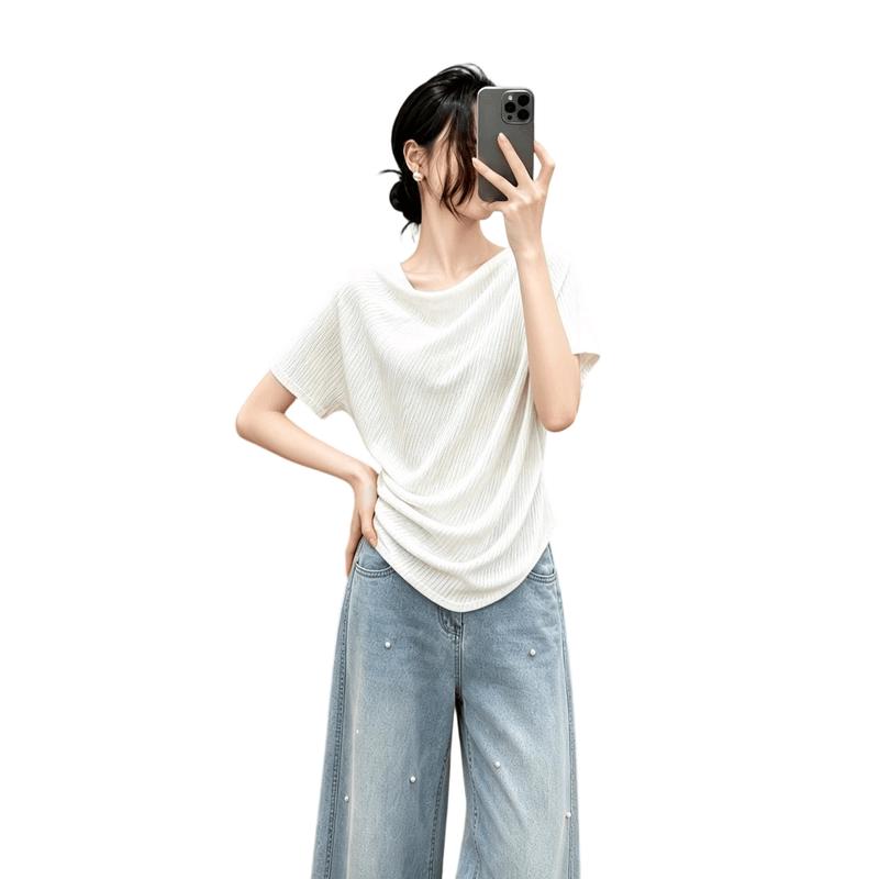La Chapelle Women s Summer Cowl Neck Short Sleeve T-Shirt L