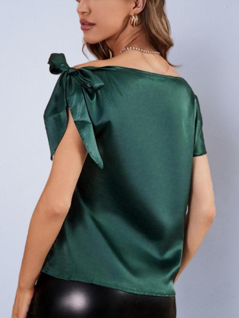 Women's Solid Color Satin One-Shoulder Pullover Shirt - Spring/Autumn