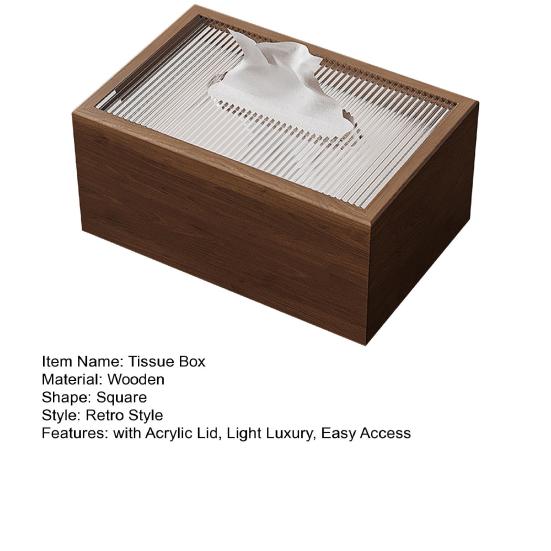 Chinese Style Wood Tissue Box with Acrylic Lid Light Luxury Easy Access Multi-functional Desktop Napkin Organizer