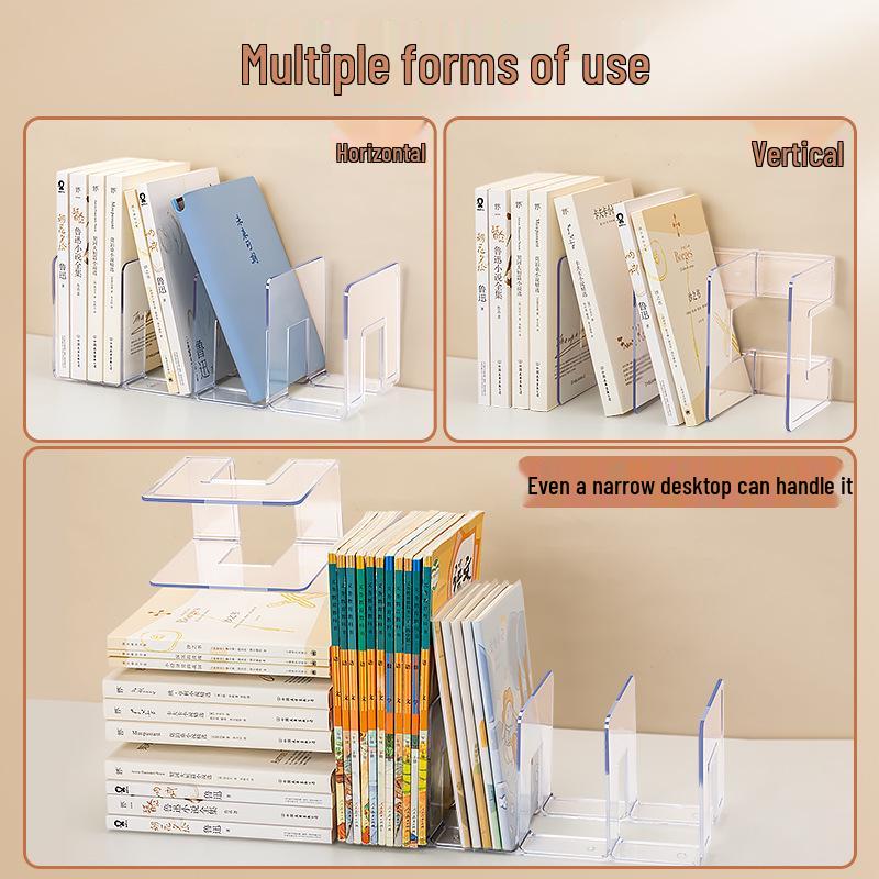 Clear Book Stand & Divider: 4-Grid Desktop File Rack with Clip