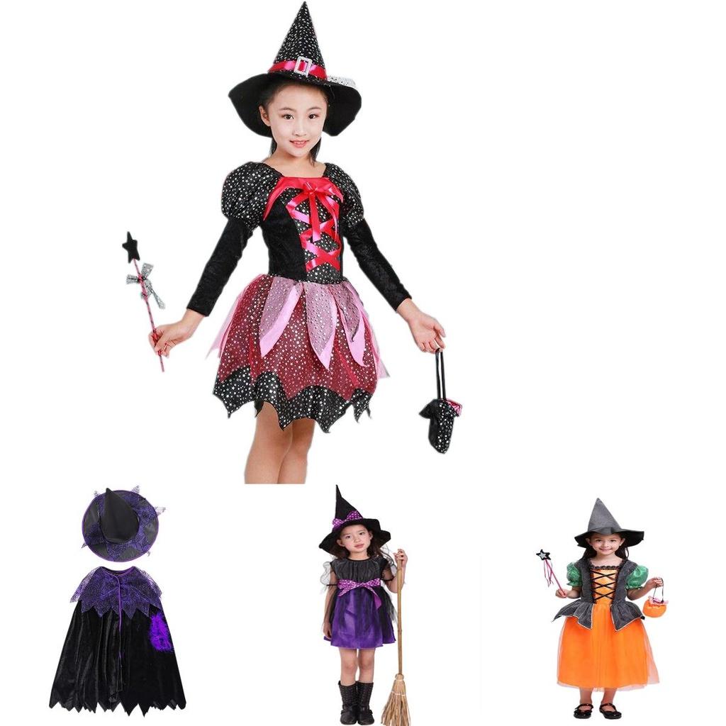 Adorable Children Halloween Witch Costume Gown For Girls With Stylish Bow Design