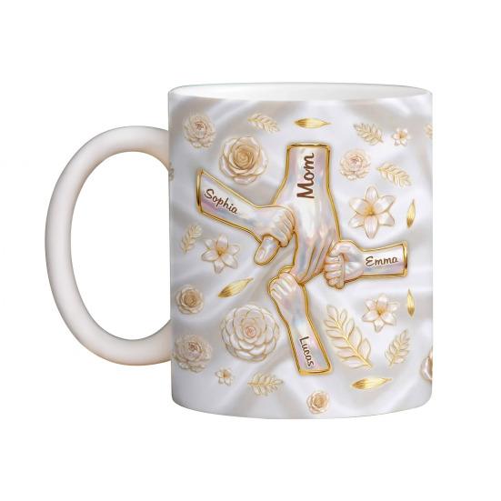 3D Inflated Effect Printed Mug 11/15oz Ceramic Coffee Cup Customized Mother And Child Mug Personalized Names Tea Cup Unique Gift for Mom & Grandm