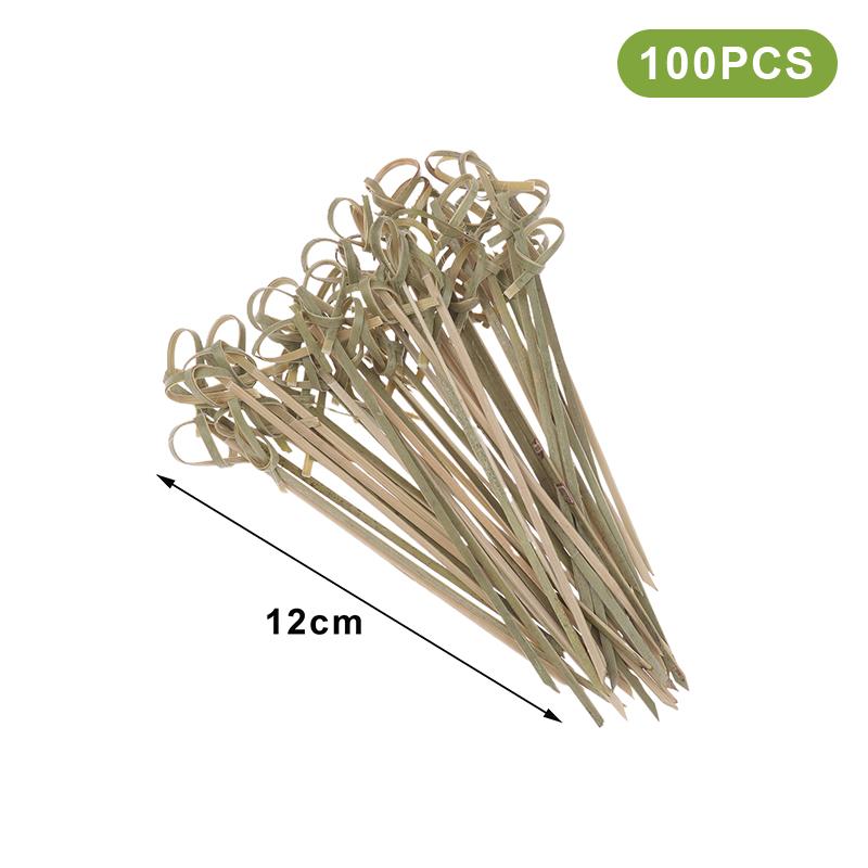100Pcs Bamboo Skewers Barbeque Bar Tool Kitchen Cocktail Picks Disposable Bamboo Knot Skewers Fruit Forks Stick For Home Party