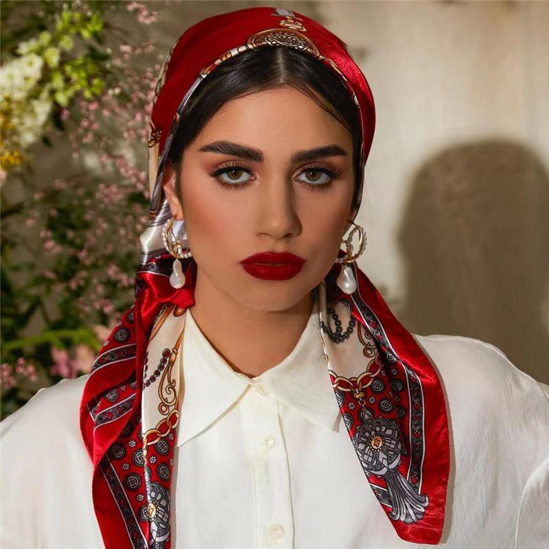 90*90cm Casualowa Moda Drukowana Flora Kwadratowe Szale Szaliki Satynowa Damska Chustka Apaszka Damska Opaska na Głowę