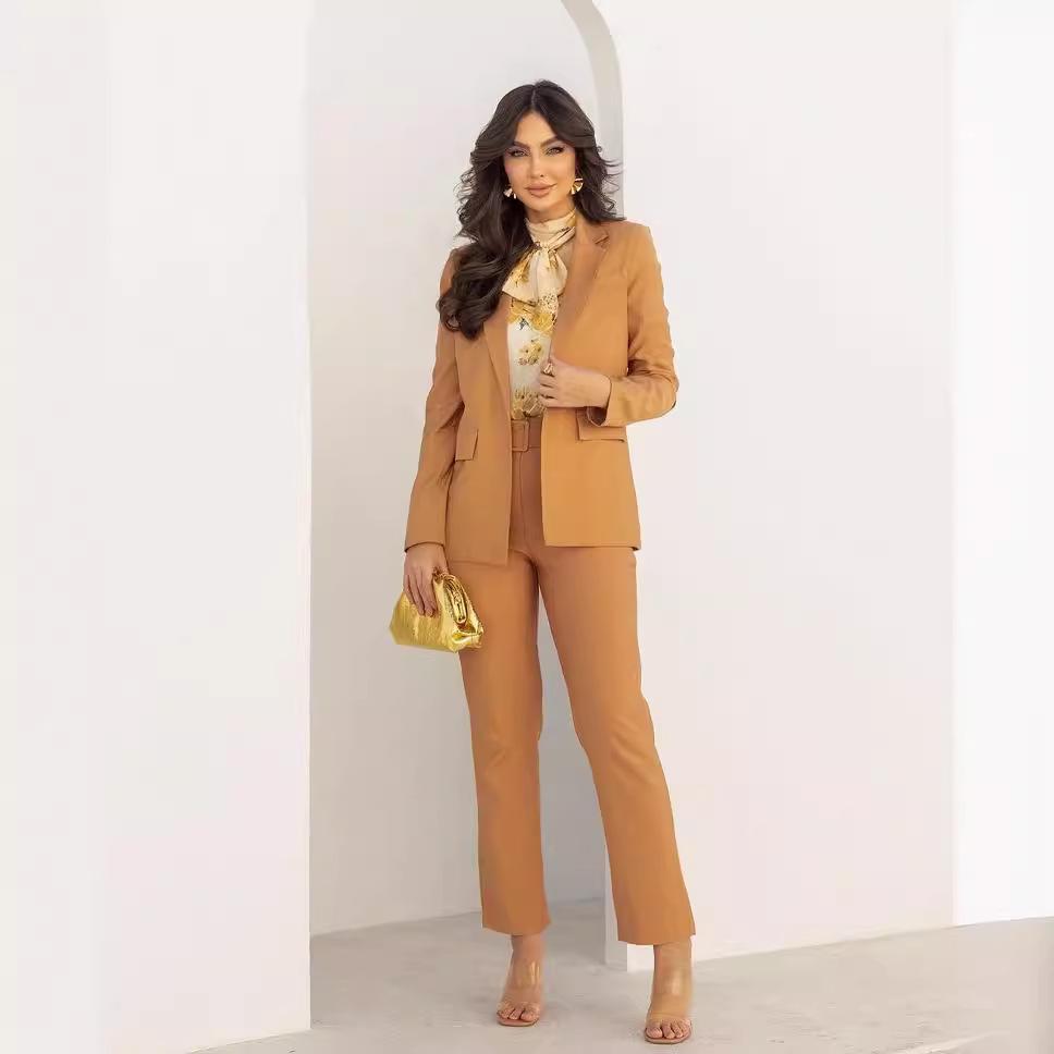 2024 Autumn Women's High-end Solid Color Commuter Suit & Long Pants Two-piece Set