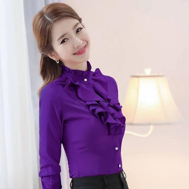 2025 Trendy Women's Slim Fit Ruffle Lace Chiffon Shirt - Versatile Spring/Summer Top