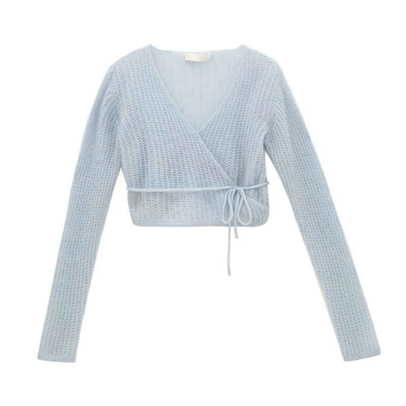 

Love & Nancy 2025 Летний шерстяной топ с коротким рукавом и V-образным вырезом на кулиске для женщин