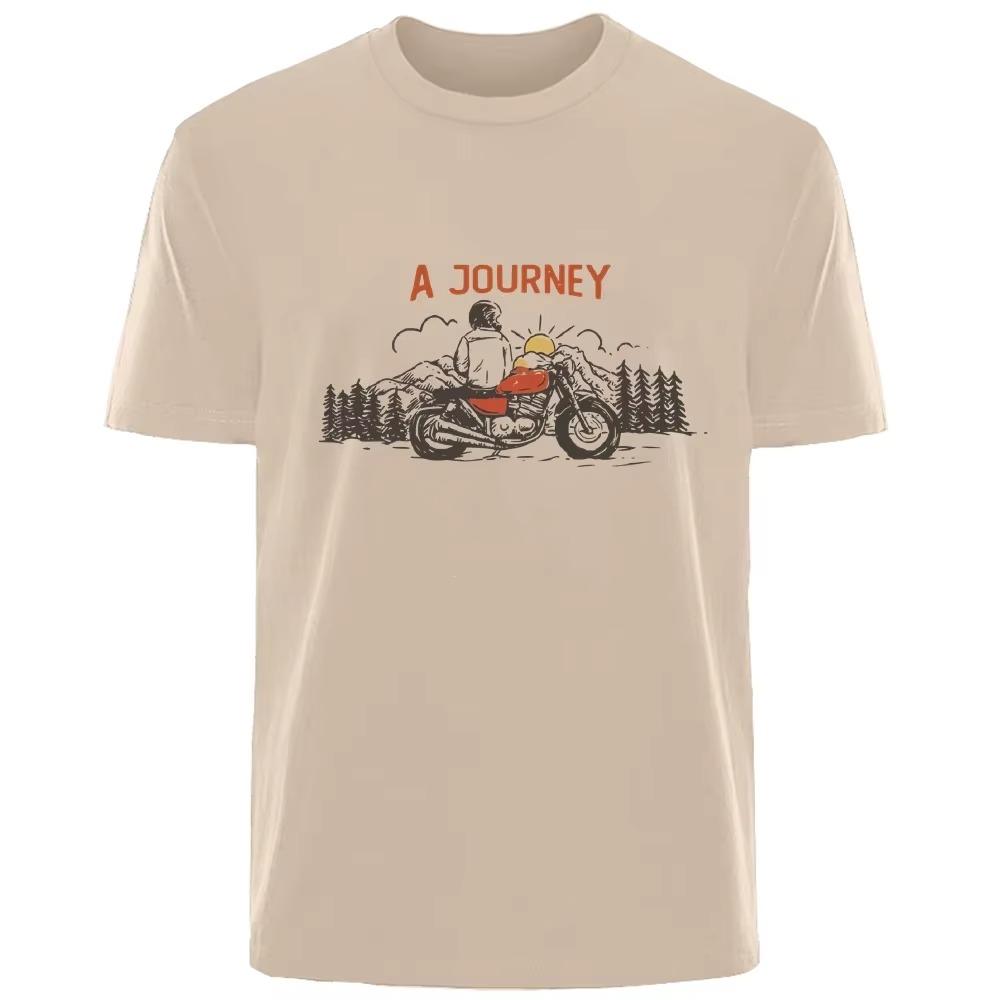 Summer Men's 100% Cotton Motorcycle Travel Watch Sunrise Print Comfortable Breathable Casual T-shirt Men's Outdoor Street Wear