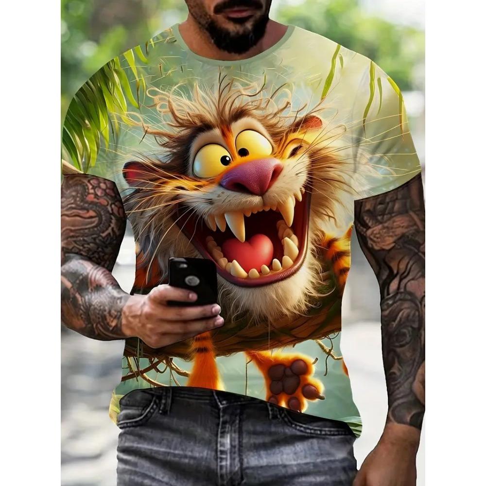 Grumbling Cat Squirrel Pattern T Shirt For Men Funny Animals 3D Printed Tees Casual Short Sleeve Round Neck Tops Street Kids T-Shirts