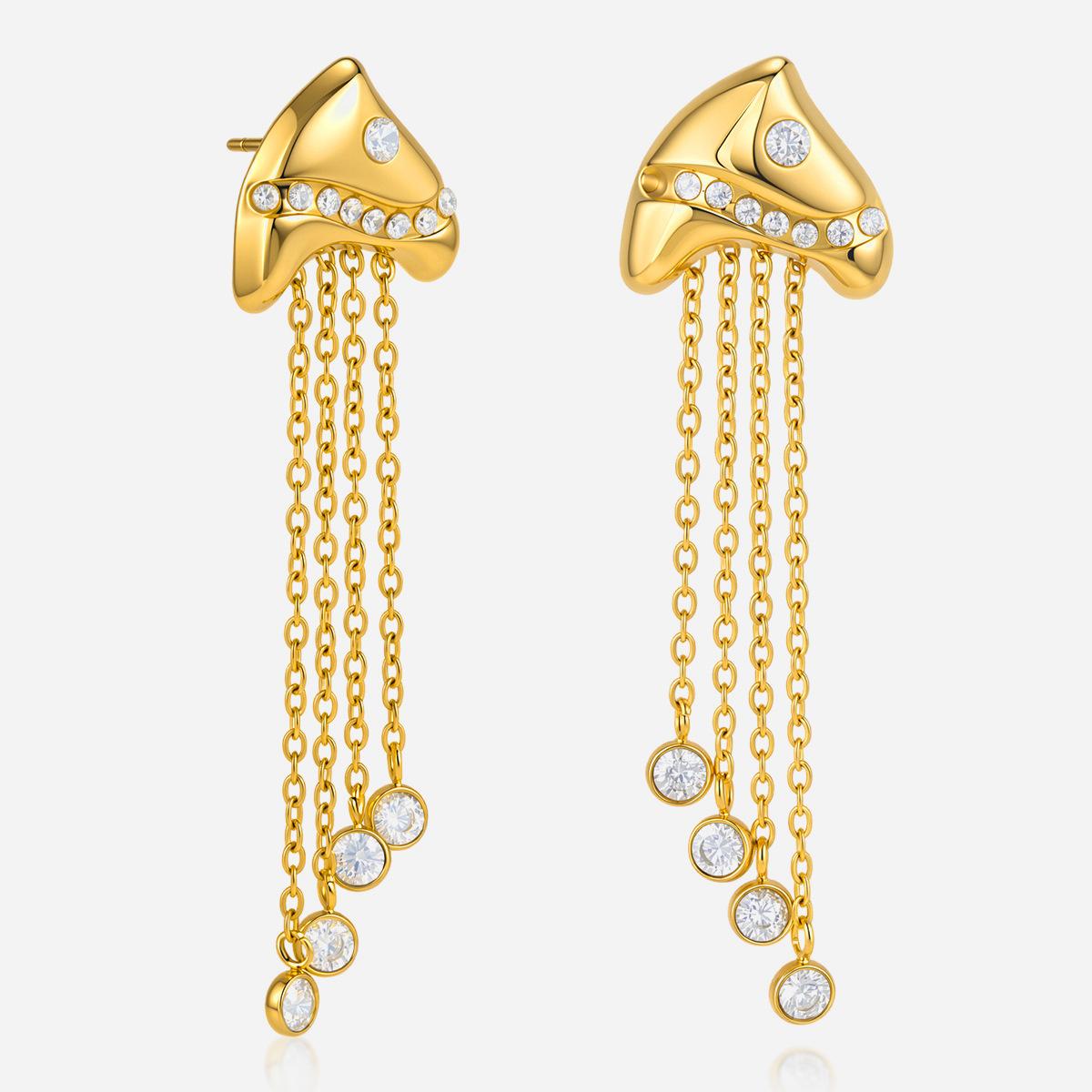 Hainon 18K Gold Color Stainless Steel Fish Design Tassel Stud Earrings for Women earrings