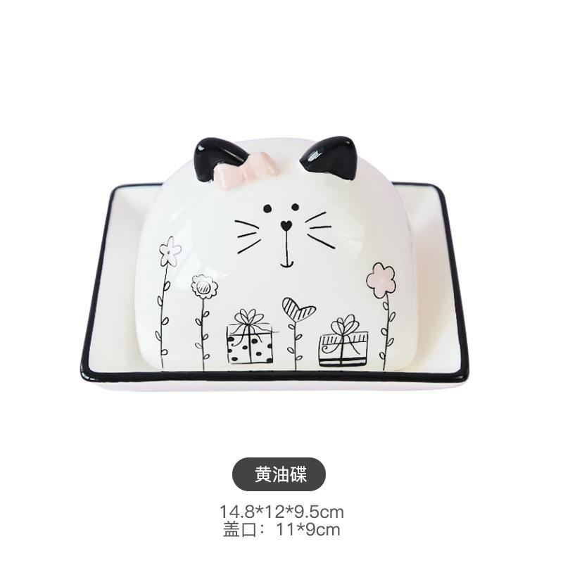 

Ceramic Butter Dish With Lid Cartoon Cat Cheese Container Kitchen Storage Holder Fresh Butter Holder Plate Dish Cartoon Butter