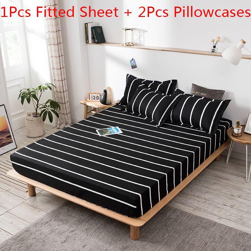 Elegant 3pcs Printed Fitted Sheet And Pillowcases Set With Floral Print Design
