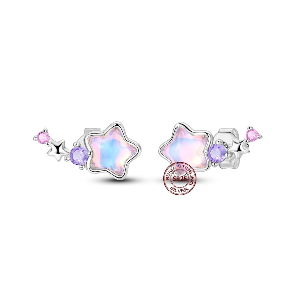 Purple Zircon Hoop Earrings 925 Silver U-shaped Liquid Metal Love Heart Fashion Earrings For Women Jewelry