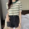Sommer Locker Dünner Pullover Gestreift Rundhals Kurzarm Strickshirt Dünne Oberteile Damen Lässig Essentiell Komfort und Stil Slim Fit Pullover T-Shirts