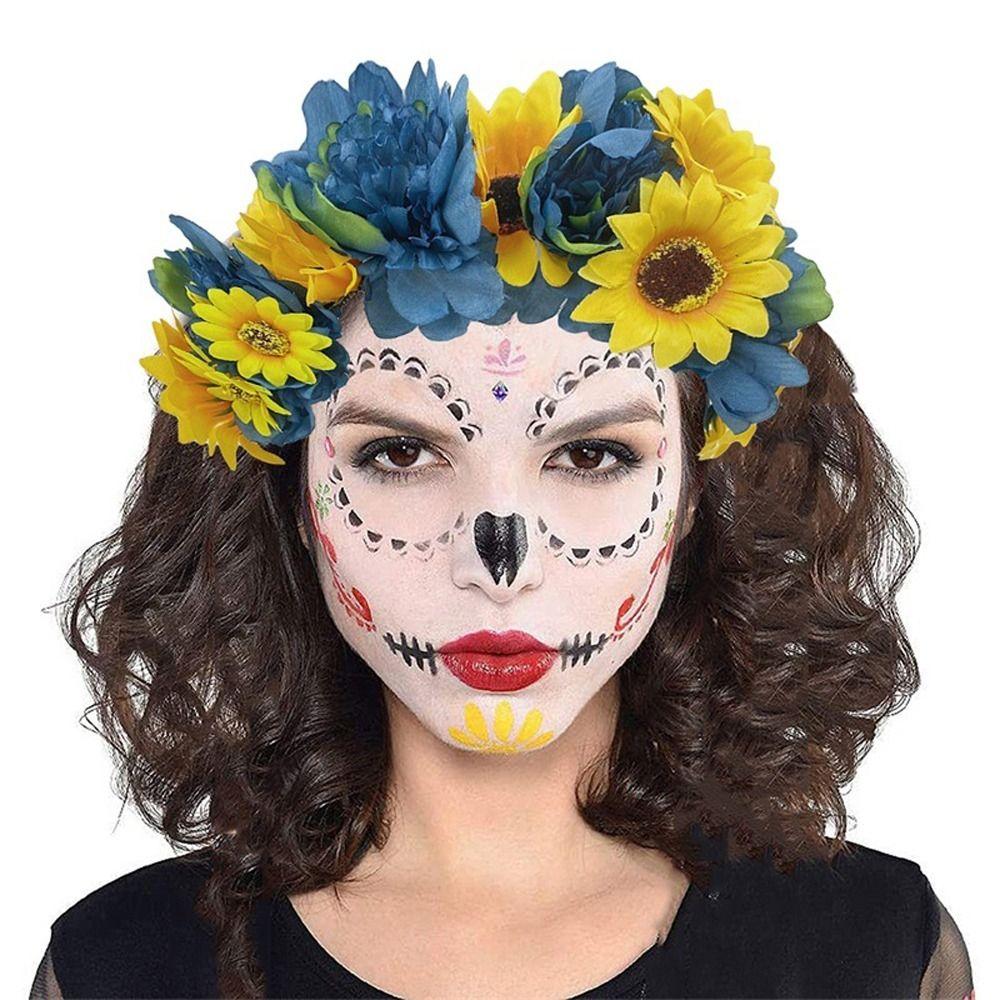 Rose Flower Simulation Flower Headband Skeleton Skull Hair Hoop Halloween Hair Band Festival