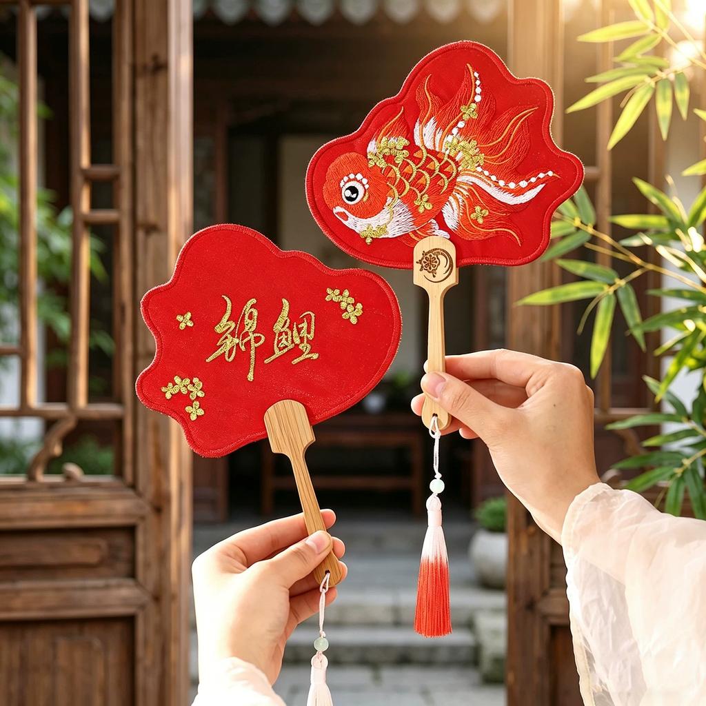 Embroidered Traditional Chinese Style Fan, New Model, Ancient Style Small Palm Leaf Fan, Handheld Double-Sided Fan, Hanfu Accessory, New Chinese