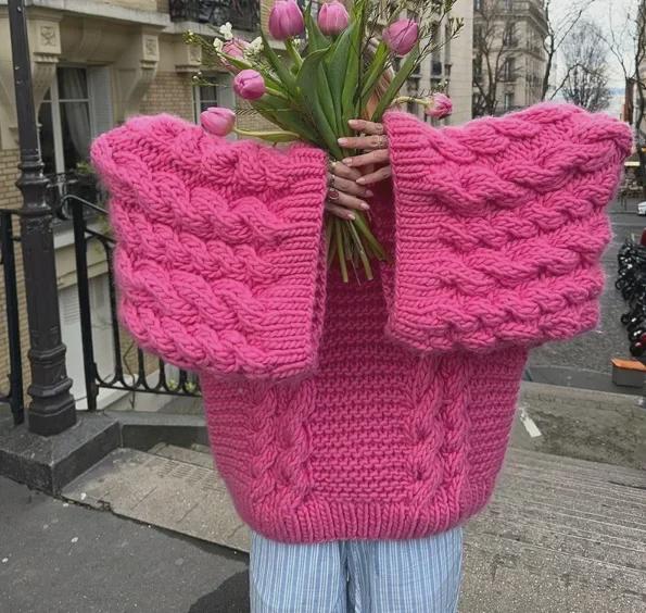 Europäischer & Amerikanischer Damen Strickpullover mit Rundhalsausschnitt & Trompetenärmeln