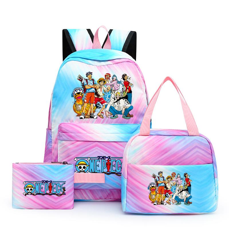 3 stk/sett Tilbake til skolen ryggsekk Anime ett stykke jenteryggsekksett Kawaii skoleelever Gutt Barn Matpakke Blyantboks