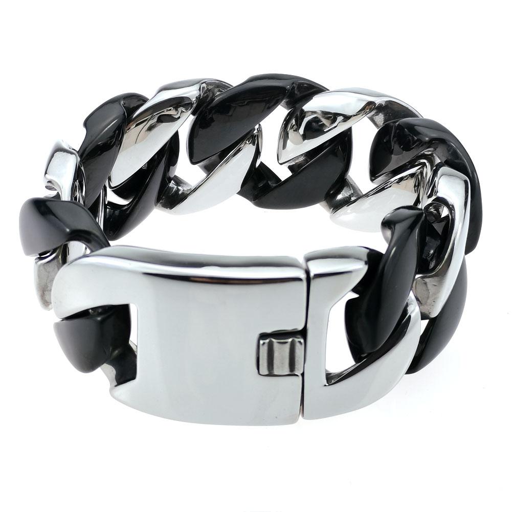 32mm Width Bling Massive 316L Stainless Steel Steel & Black Hip Hop Bracelet Designer Chrams