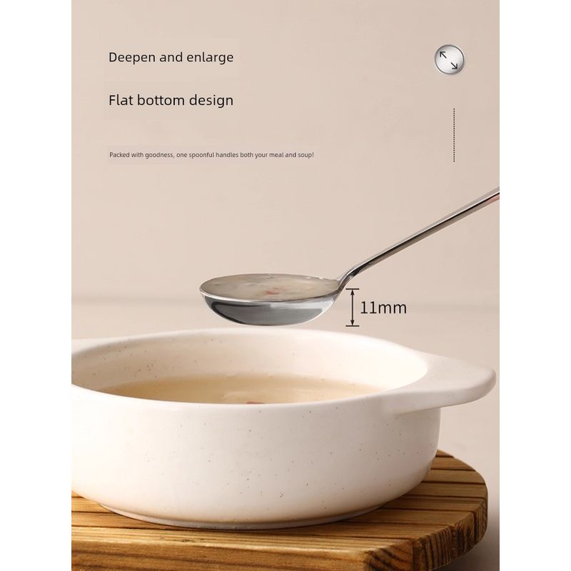 316L Stainless Steel Spoon for Home Use, High-End Flat-Bottomed Large Children's Spoon for Eating, Round-Headed Soup Spoon, Deep Soup Spoon