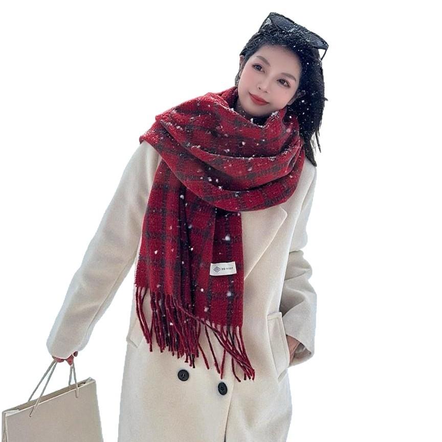 Korean retro plaid scarf women's plaid imitation cashmere warm fringed shawl autumn and winter college style versatile scarf