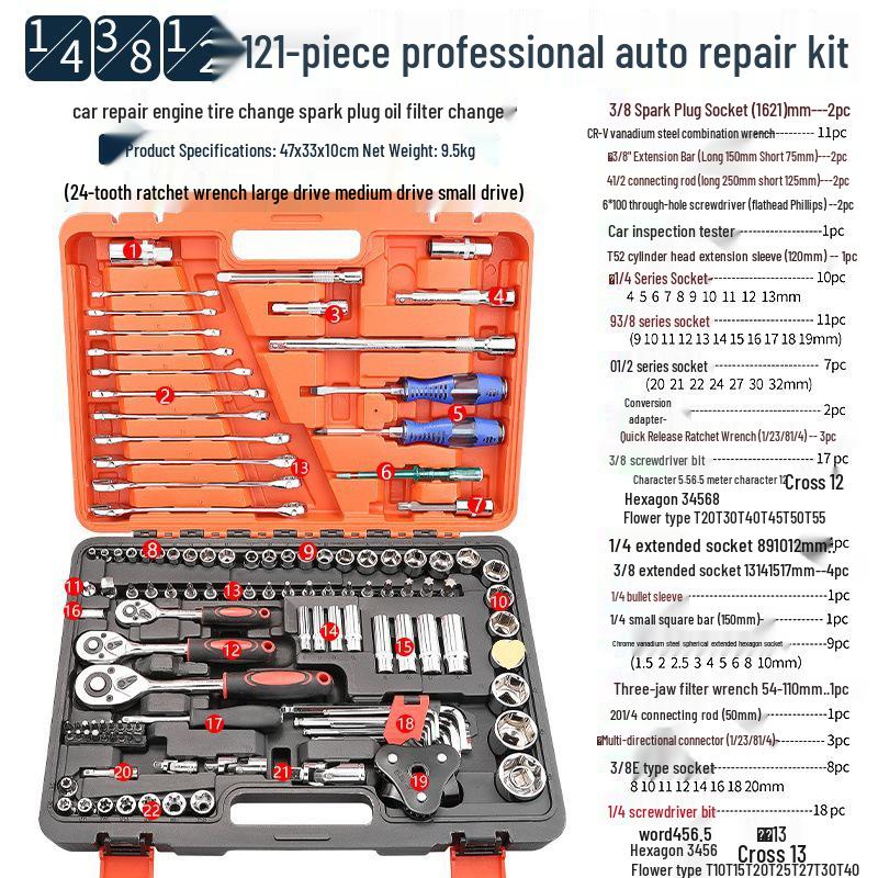 40-Piece Socket Set: Ratchet Wrench & Hex Key for Car/Motorcycle Repair