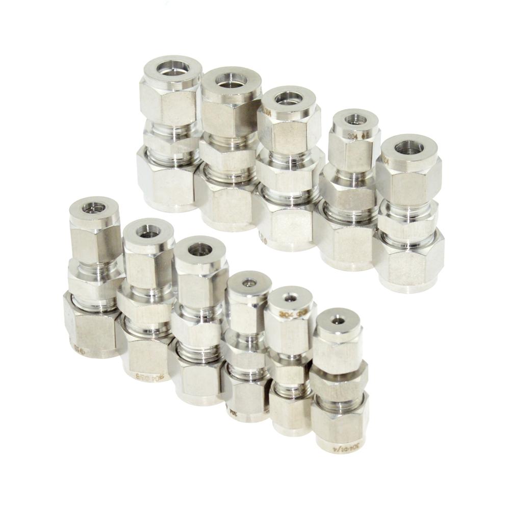Compressor Fitting Reducer Union 1/8" 1/4" 1/2" 6mm 8mm 10mm 12mm OD Pipe Ferrule Tube Coupler Connector Stainless Steel 304