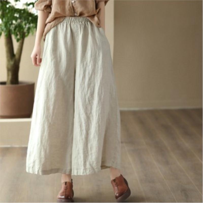 

Johnature женские винтажные широкие брюки однотонные свободные брюки весенние повседневные брюки с эластичной резинкой на талии высокого качества One Size бежевый