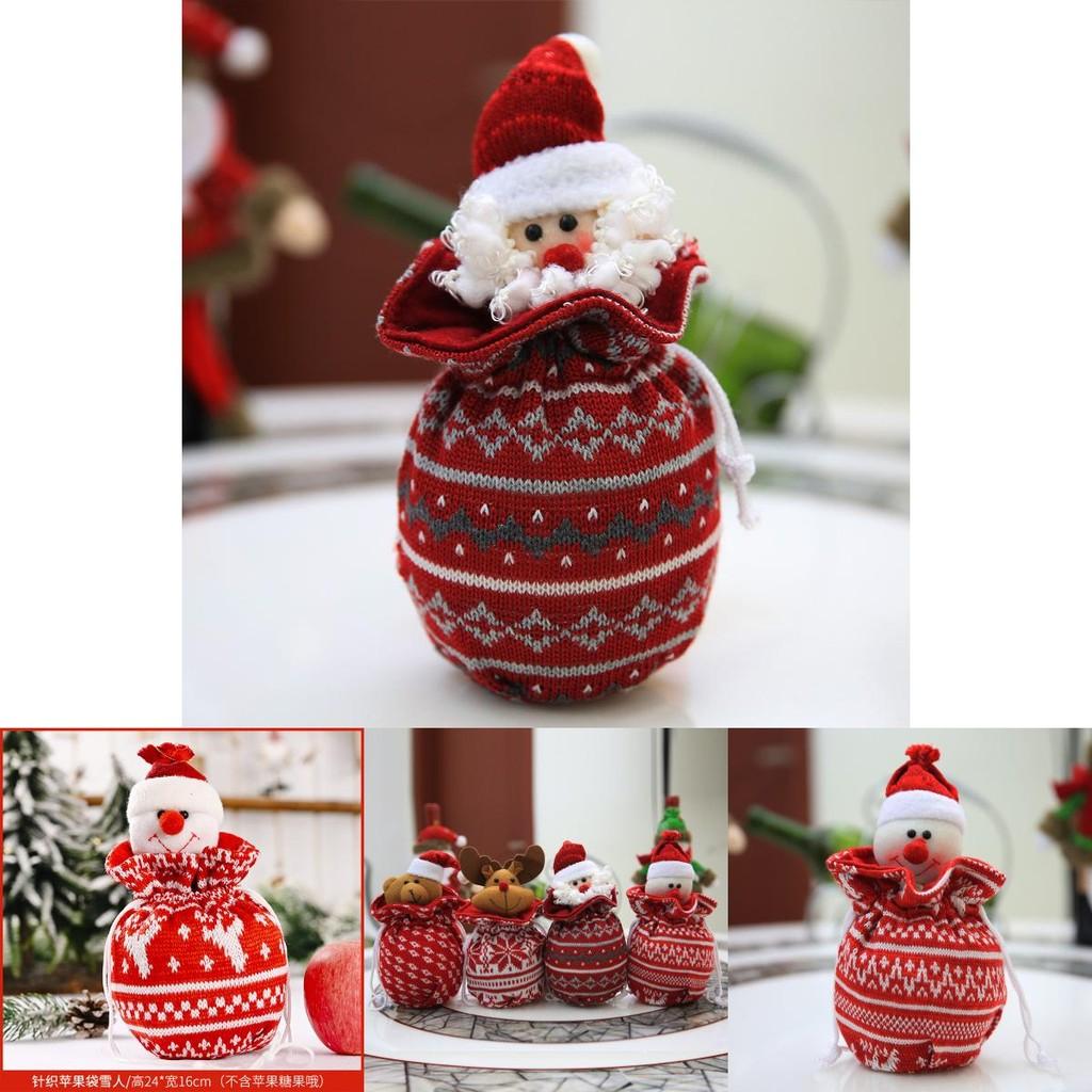 Decorative Knitted Apple Gift Bags For Christmas Featuring Fun Snowman Santa And Bear Designs
