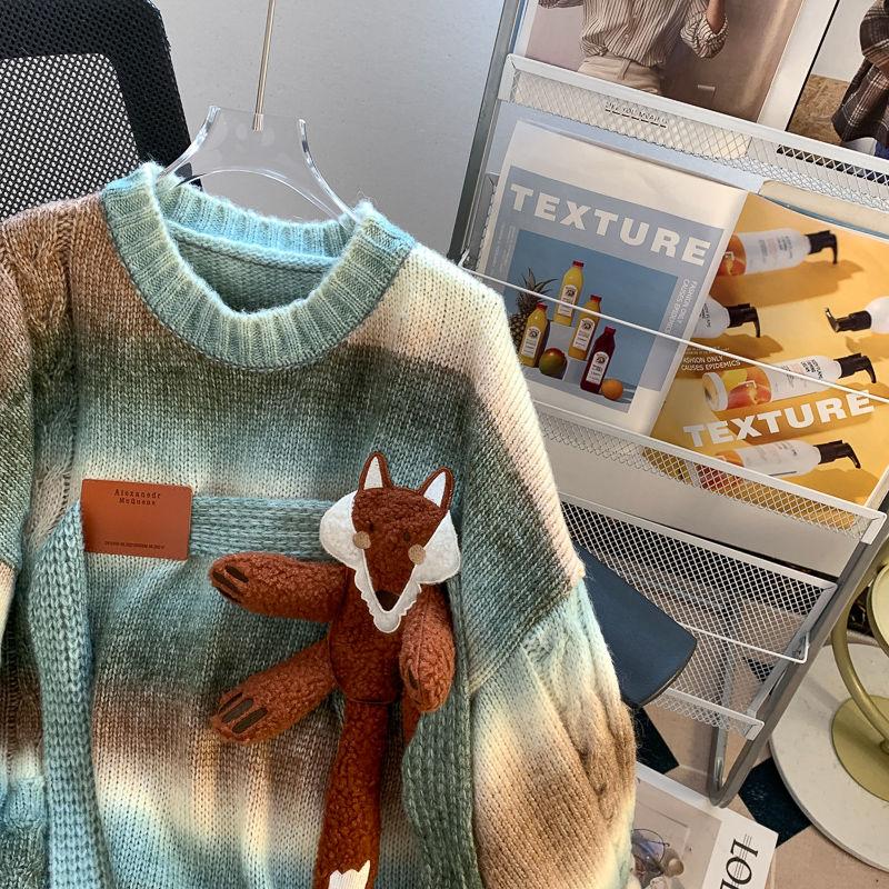 Colorful Jacquard Women's Sweater Cute Cartoon Fox Decorative Top Loose Casual Ladies Sweater Outerwear