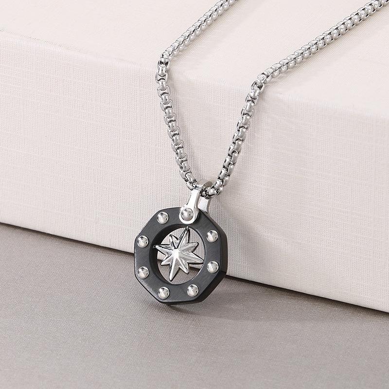 2025 Schmuck Hexagramm Stern Halskette Herrenmode Einfacher Runder Kompass Anhänger Schmuck