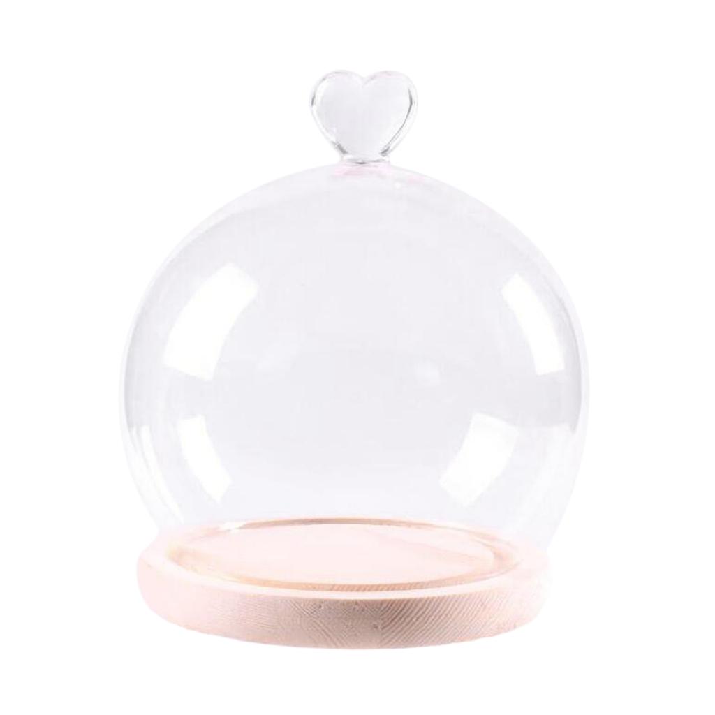 Display Dome with Base DIY Valentine's Day Decoration Crafts Jar Glass Cover Dustproof Clear Dome with Wood Base Stand Case