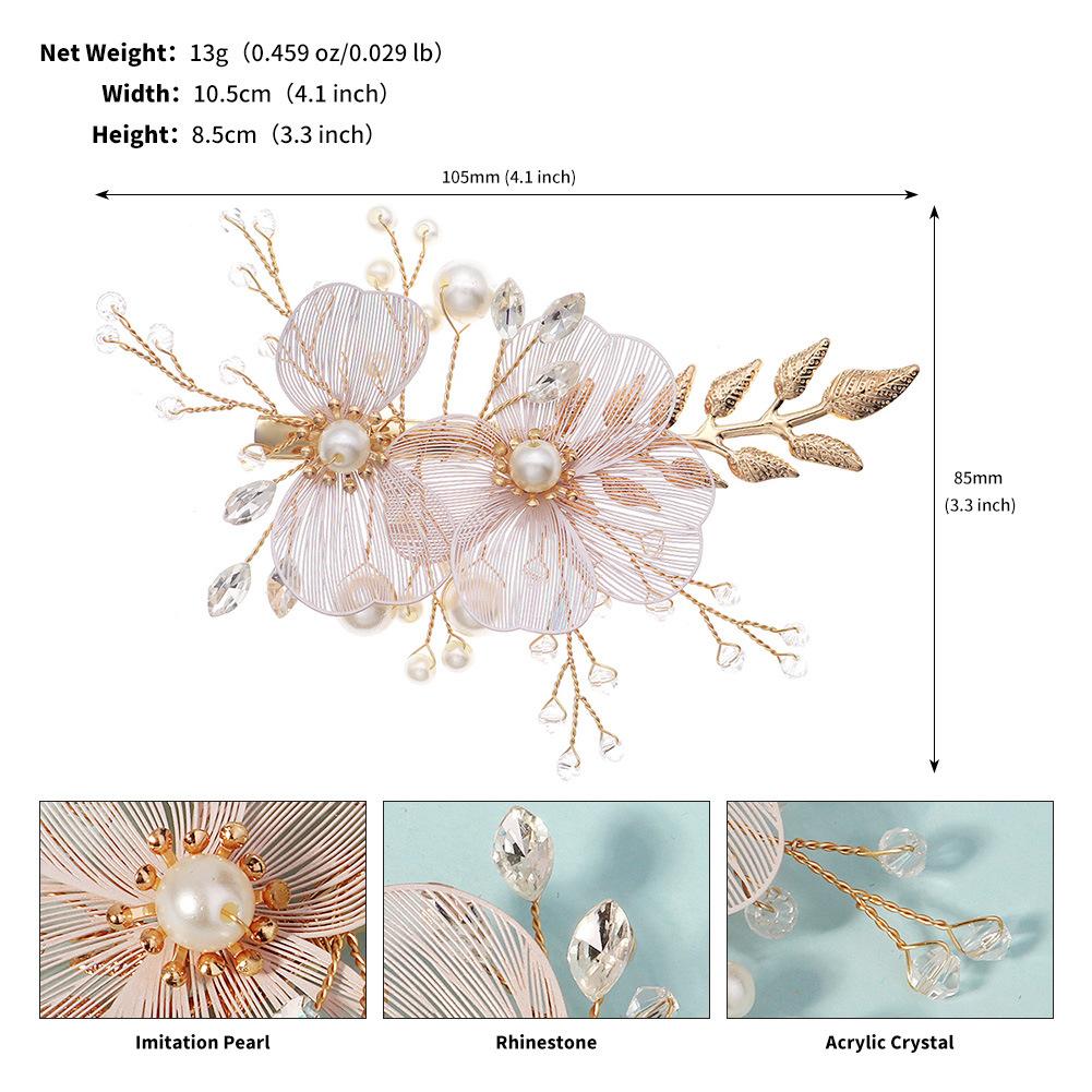 

Bridal Hairpin Handmade Crystal Pearl Wedding Hair Accessory Wedding Hair Tiara Hollow Copper Flower Side Clip