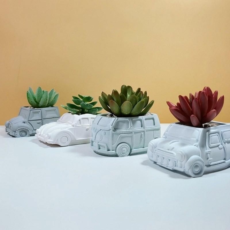Versatile Silicone Mold Car Bus Shaped Planter Mould Creative Candle Holder Molds Home Decorations Gift for Flower Lover