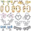 Luxury Gem Butterfly Bee Cherry Blossom Wings Gold Twisted Hoop Stud Earrings 925 Silver Glittery Fine Jewelry Gift For Women