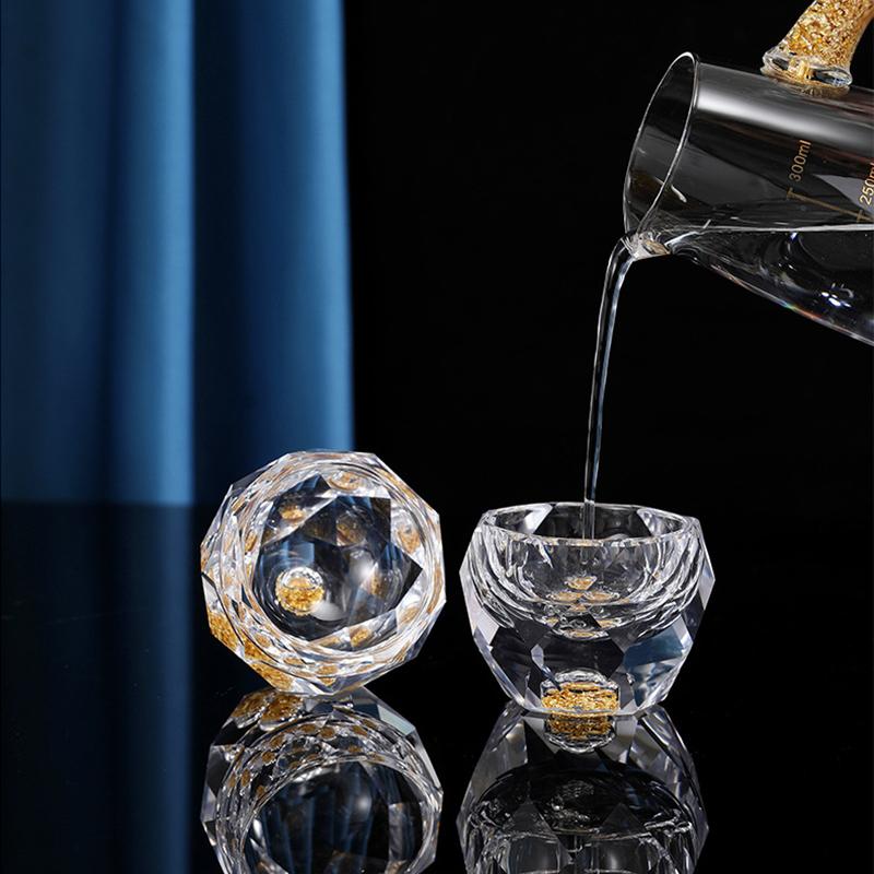 Set di bicchieri da liquore in cristallo con taglio a diamante con distributore di vino, bicchierino da shot di vodka, bicchieri da vino, whisky, liquori, sakè, brandy, tazza da tè