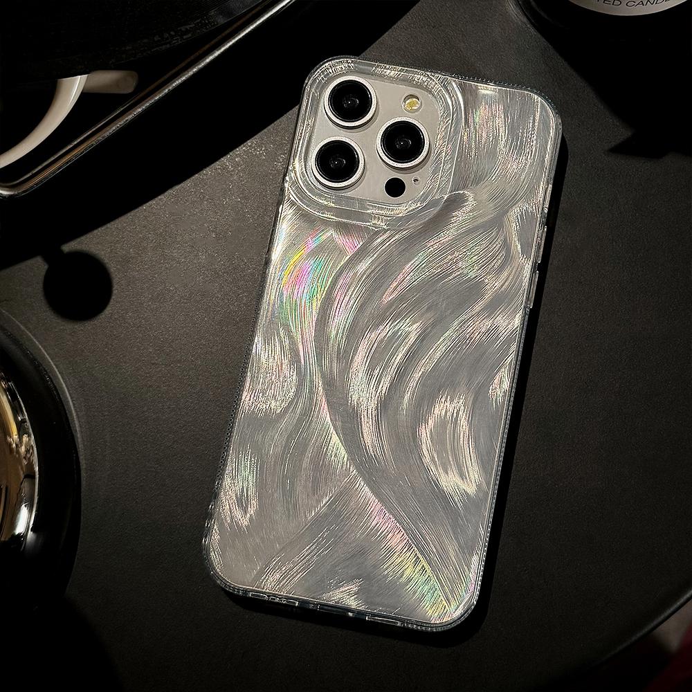 Gradient laser silvery silicone phone case for iPhone 17 16 15 14 13 12 11 Pro Max Air Plus full shockproof soft bumper cover