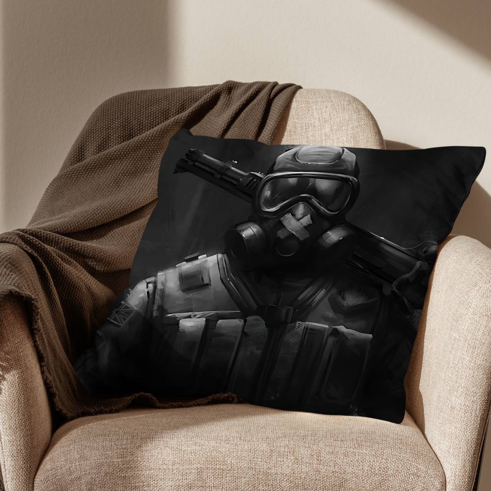 Solid Snake Game Rainbow Six Pillow Case Square DoubleSided Printing Short Plush Sofa Cushion Cover Bedroom Bedside Pillow
