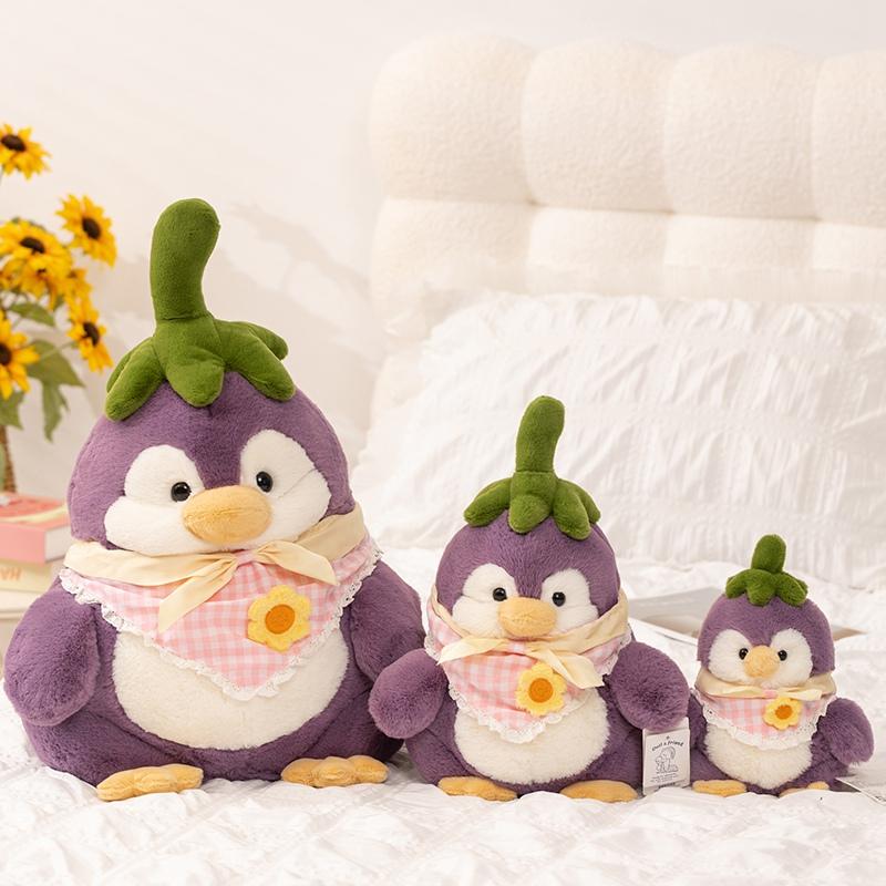 25-60cm Creative Purple Penguin Plushie Cute Penguin In Vegetable Eggplant Plush Toy Kawaii Christmas Gift Pillow
