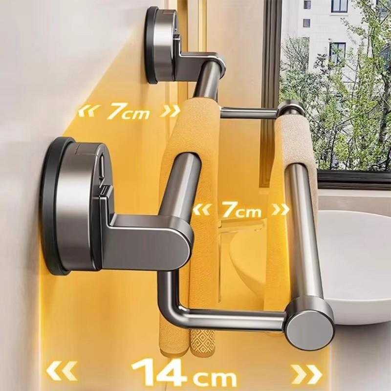 Washroom Space Aluminum Double Rod Suction Cup Towel Shelf Punch-free Hanging Towel Rod Bathroom Towel Slipper Storage Rack