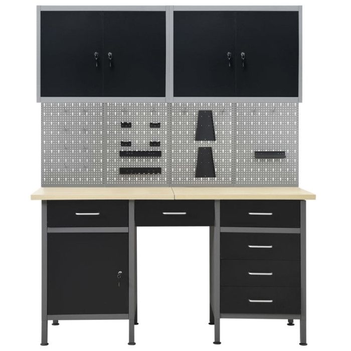 VidaXL Workbench with 4 Wall Panels and 2 Cabinets